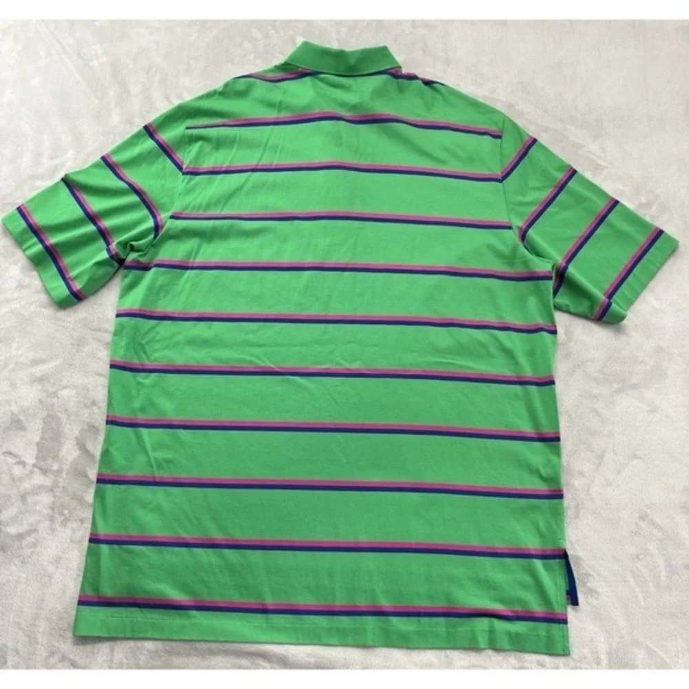 Polo Golf Ralph Lauren Polo Shirt Men XL Green Stripes Regular Hi-Low Slit Pima